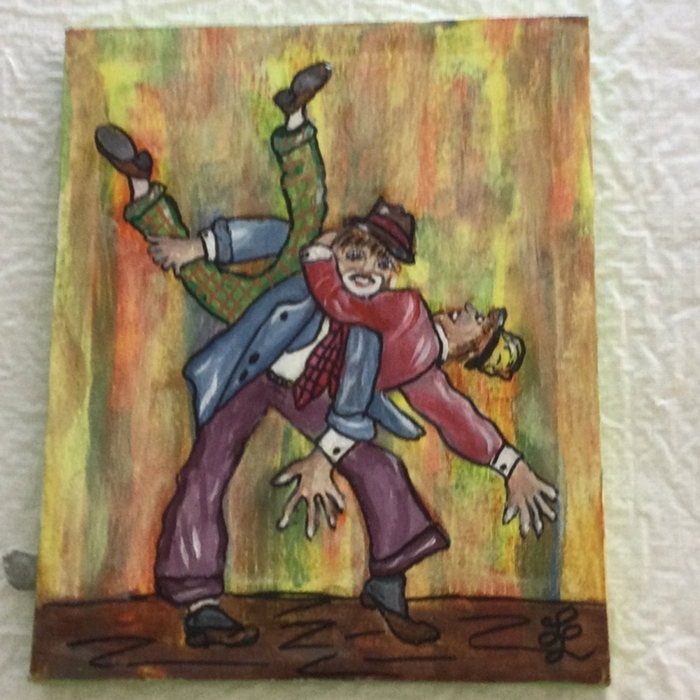 Whimsical Clown Duo Acrylic Painting on Canvas
